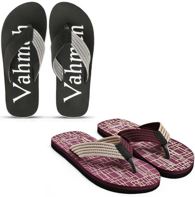 VAHMAH Men Slippers(Black, Burgundy , 6)