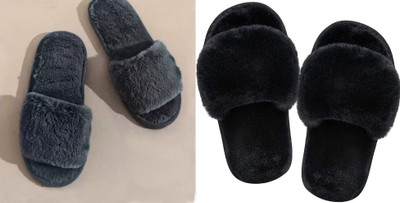 rexizone Women Slides(Black, Black , 6)