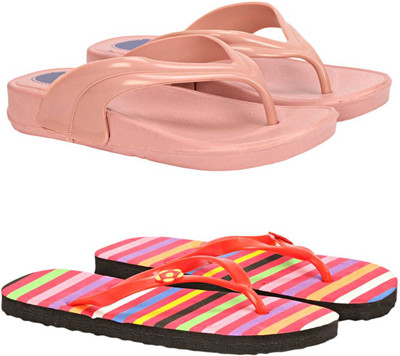 WOCMEC Women Slides(Natural, Red , 6)