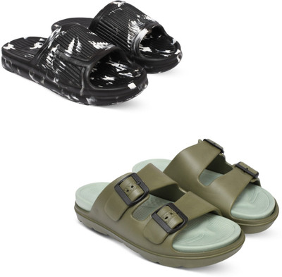 Acorn Men Slides(Black, Olive , 8)