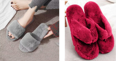 rexizone Women Slides(Grey, Maroon , 3)