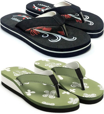 VAHMAH Women Slippers(Black, Green , 8)