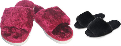 rexizone Women Slides(Black, Maroon , 5)