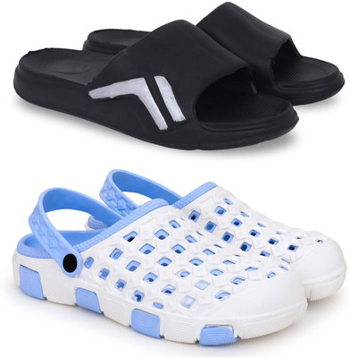 Kapani Fashion Men Slippers(Black, Blue , 9)