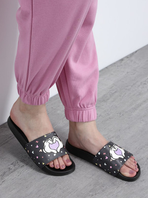 Kook N Keech Women Slides(Black , 6)