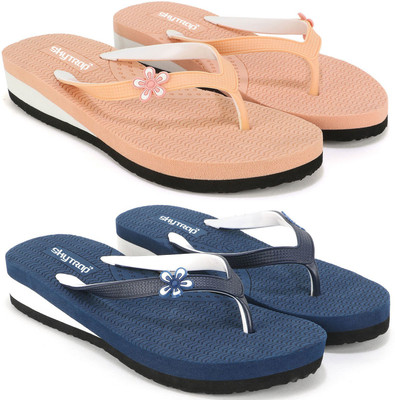 Skytrap Women Stylish Comfortable and Trending Colorful Laser Flip Flops Slippers(Pink, Blue , 7)