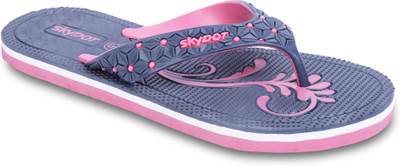 SKYDOT Women Flip Flops(Grey , 5)