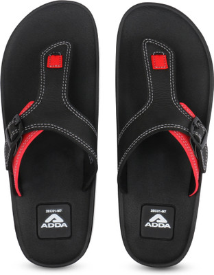 Adda Men Flip Flops(Black, Red , 9)