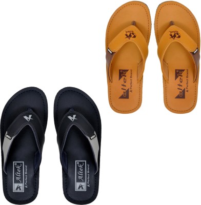 Altek Men Flip Flops(Tan, Navy , 6)