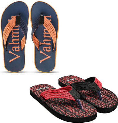 VAHMAH Men Slippers(Navy, Red , 6)