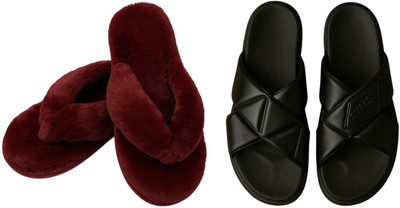 Shivaru trader Women Slippers(Maroon, Black , 3)