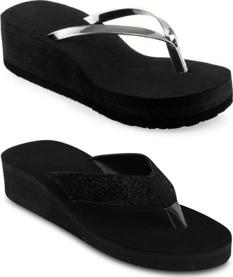 Yashasvi Women Flip Flops(Silver, Black, Black , 5)