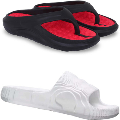 KAPYANSH Men Slippers(Red, White , 9)