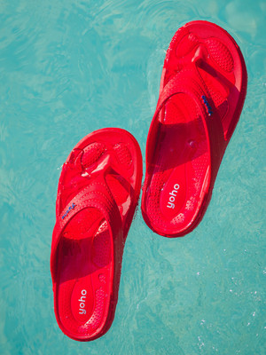 yoho Women Drizzle Soft Slippers| Mild Acupressure | Lightweight | Anti Skid | Waterproof Flip Flops(Red , 6)