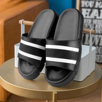 Mochites Men Slides(Black, White , 9)