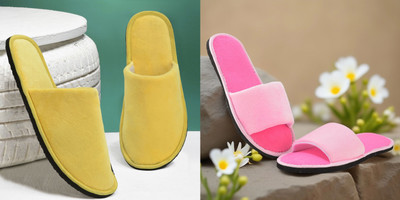 Y key Women Flip Flops(Yellow, Pink , 6)