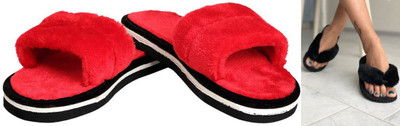 rexizone Women Flip Flops(Black, Red , 3)