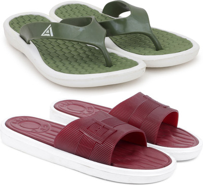 Kapani Fashion Women Women Combo Pack of 2, Anti Skid, Flipflop, Slipper, Sliders (Green, Maroon , 4) Slippers(Green, Maroon , 4)