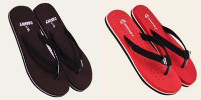 DASHNY Women Flip Flops(Red, Brown , 5)