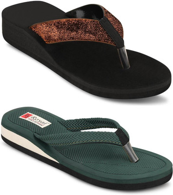 kishu Women Flip Flops(Brown, Black, Green , 8)