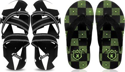 KANEGGYE Men Flip Flops(White, Green , 9)