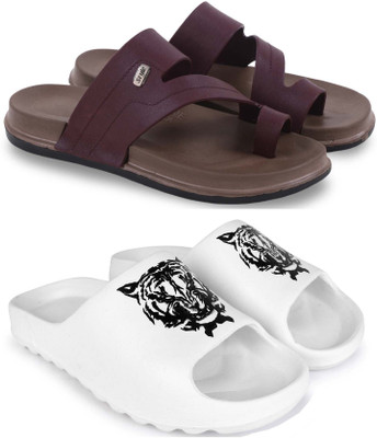 Kapani Fashion Men Slippers(Maroon, White , 9)