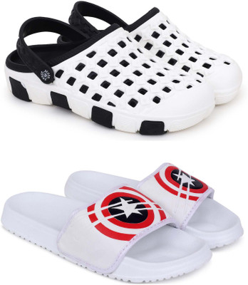 KAPYANSH Men Slippers(Black, White , 7)