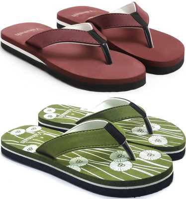 VAHMAH Women Slippers(Maroon, Green , 7)
