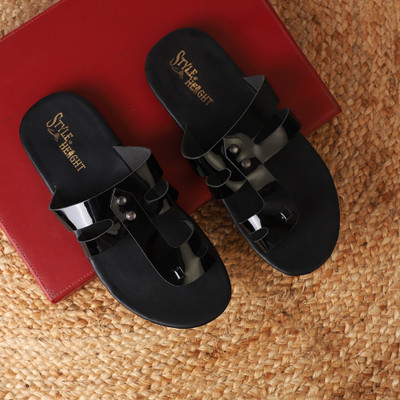 STYLE HEIGHT Men Slides(Black , 10)