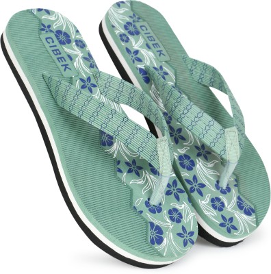 CIBEK Women Comfortable Stylish and Trending Colorful Printed Slippers Flip Flops(Green , 8)