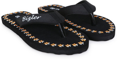 BIZLER Women Soft Ortho Slippers | Lightweight, Non-Slip & Stylish Daily Wear Flip Flops(Black , 6)