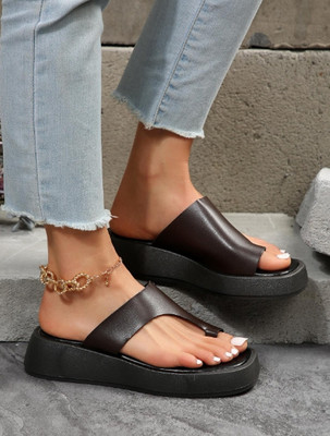 Gloglamp Women Slides(Black, Brown , 4)