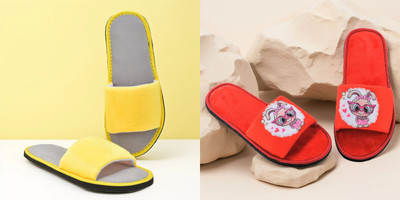 Y key Women Flip Flops(Yellow, Red , 5)