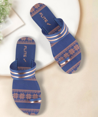 FLITE Women Flip Flops(Blue , 6)