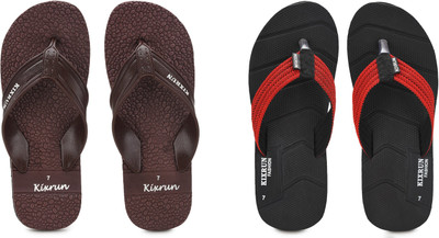 Kixrun Men Slippers(Brown, Black , 6)
