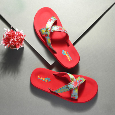 Footup Women Newly Launch Premium Trendy Colorful Comfortable Lightweight Stylish Antiskid Flip Flops(Red , 8)