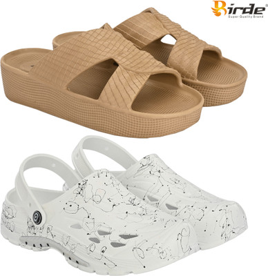 Birde Men Slippers(Beige, White , 6)