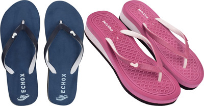 NISTHA Women Flip Flops(Pink, Navy , 6)