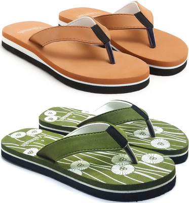 VAHMAH Women Slippers(Tan, Green , 7)