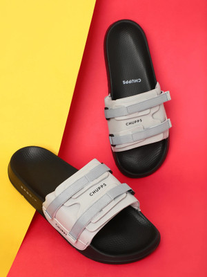Chupps Women Element Grey & Black Slides Slippers Soft Lightweight Flip Flops For Slides(Grey , 8)