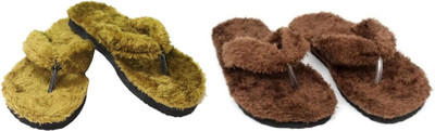 rexizone Women Flip Flops(Green, Brown , 4)