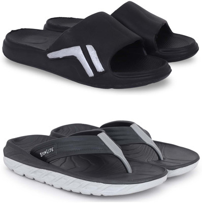 KAPYANSH Men Slippers(Black, Grey , 9)