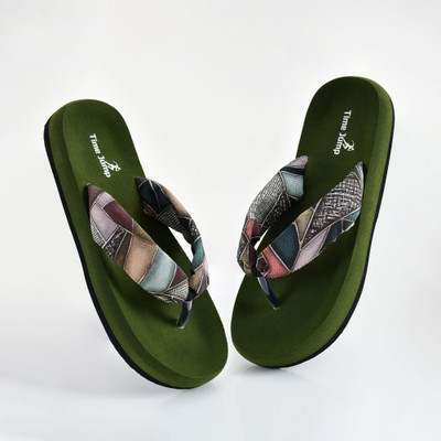 Time Jump Women Flip Flops(Green , 5)