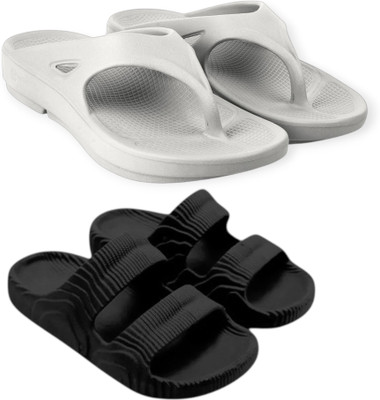 Feel alive Men Slippers(Grey, Black , 8)