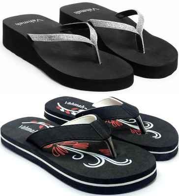 VAHMAH Women Slippers(Silver, Black , 8)