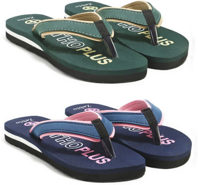 zebio Women Slippers(Green, Yellow, Navy, Pink , 5)