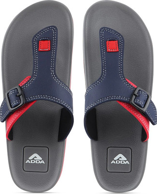 Adda Men Flip Flops(Grey, Red , 7)