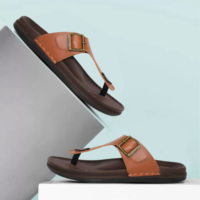 WALKLINE Men Flip Flops(Tan , 10)