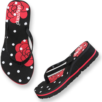 HOC Women Slippers(Red, Black , 5)
