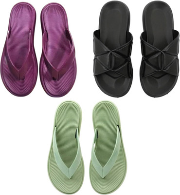 Shivaru trader Women Slippers(Purple, Black, Green , 7)